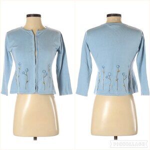 Roots Blue Embroider Flower Knit Cardigan Sweater